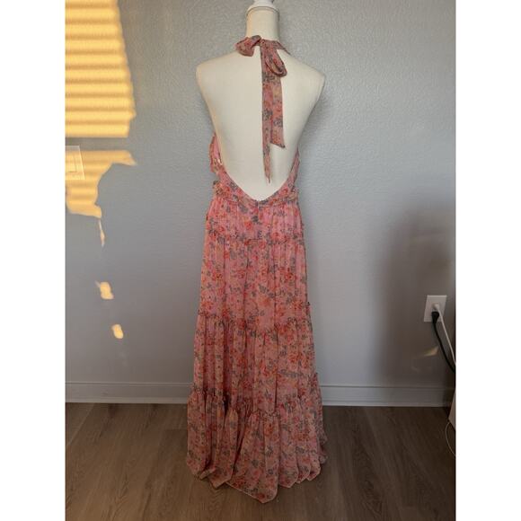 Revolve ASTR Jaidee Dress in Pink Floral Size S Chiffon Halterneck - Picture 3 of 5
